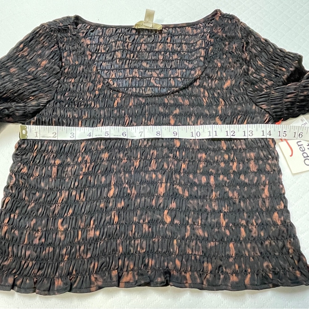 Open Edit Brown Black Long Sleeve‎ Ruched Crop Top women’s size Medium - Picture 10 of 13